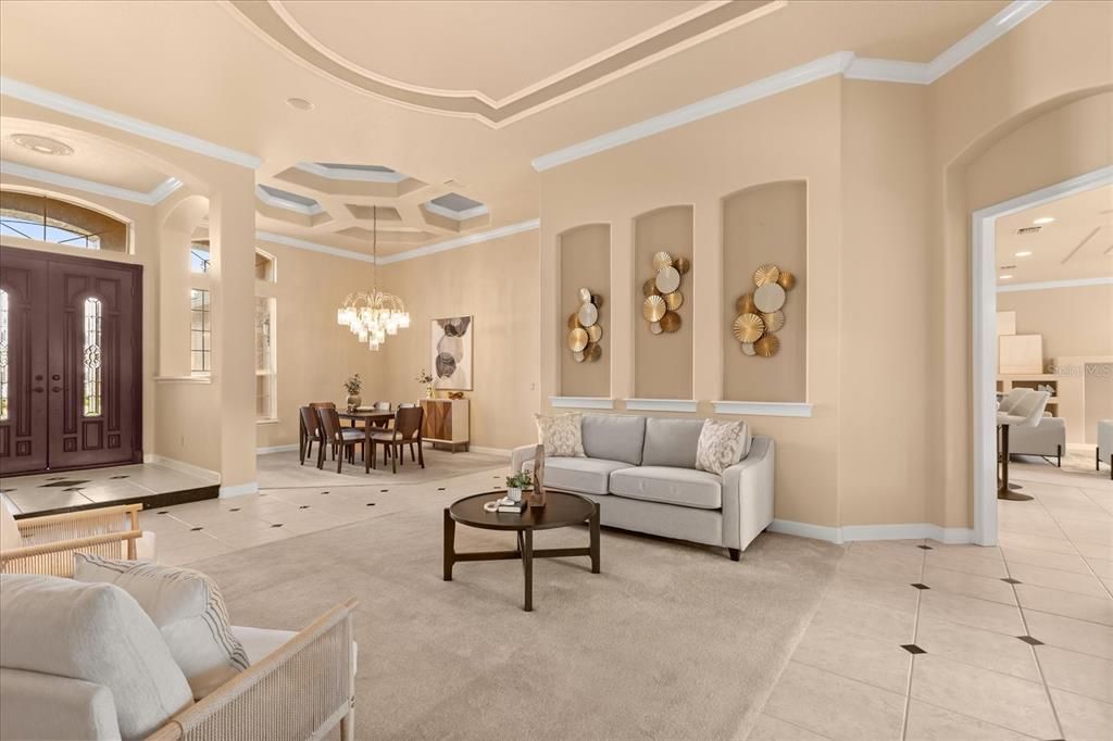 Chandelier, Dining room, Interior, Living room, Recessed Lighting