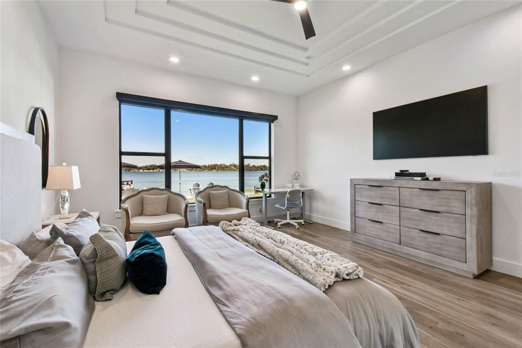 Bedroom, Interior, Recessed Lighting, Water, Wood Texture Flooring