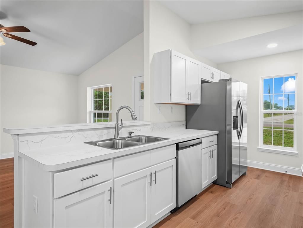 Interior, Kitchen, Recessed Lighting, Wood Texture Flooring