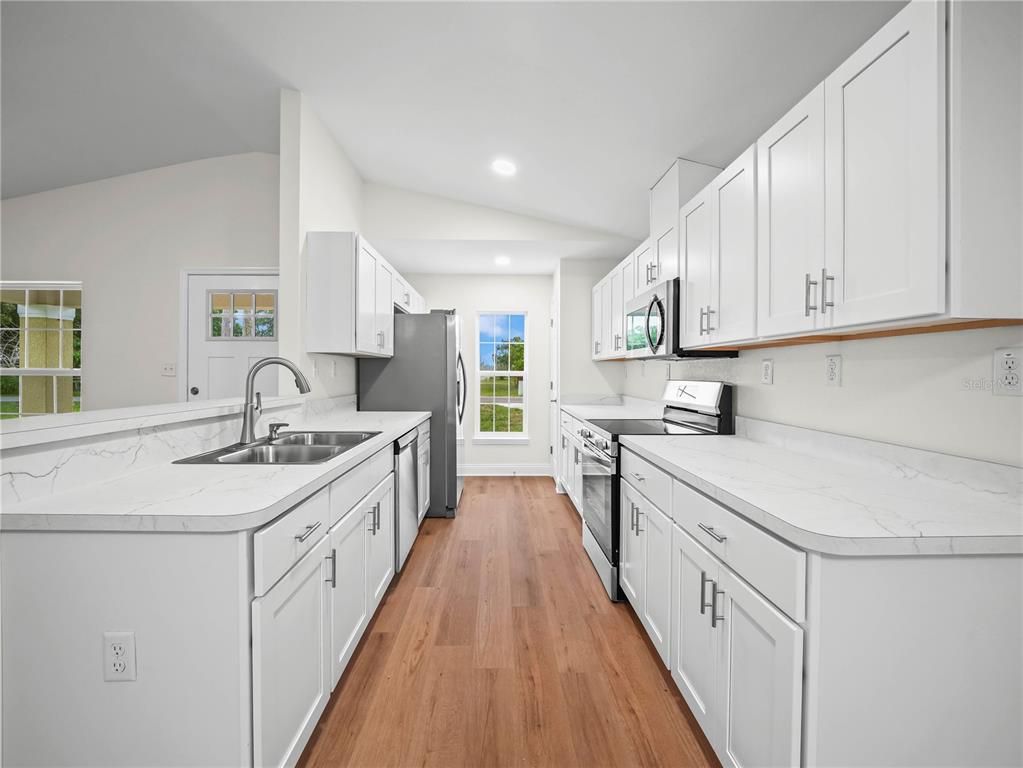 Interior, Kitchen, Recessed Lighting, Wood Texture Flooring