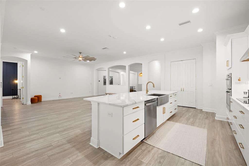 Interior, Kitchen, Recessed Lighting, Wood Texture Flooring