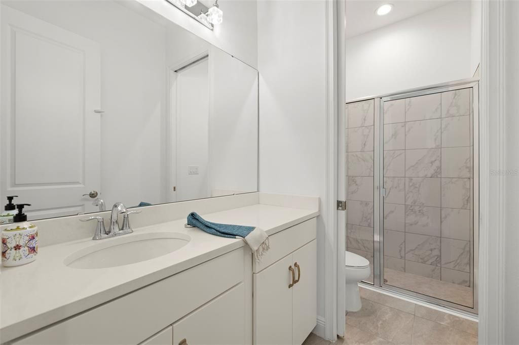 Bathroom, Glass Shower, Interior, Marble Walls, Recessed Lighting