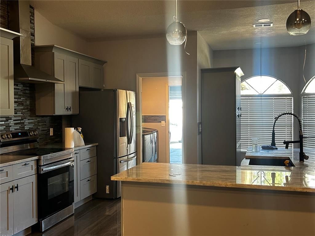 Interior, Kitchen, Pendant Lights, Stainless Steel Appliances, Wood Texture Flooring