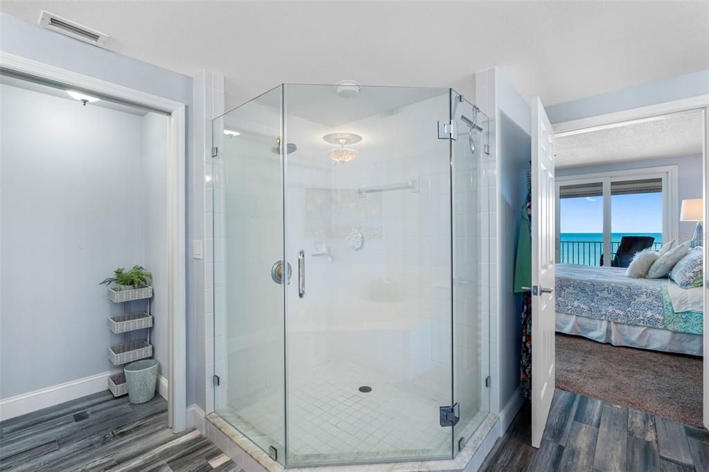 Bathroom, Bedroom, Glass Shower, Interior, Water, Wood Texture Flooring