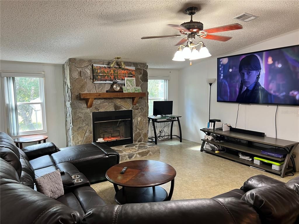 Fireplace, Interior, Living room, Stone Walls