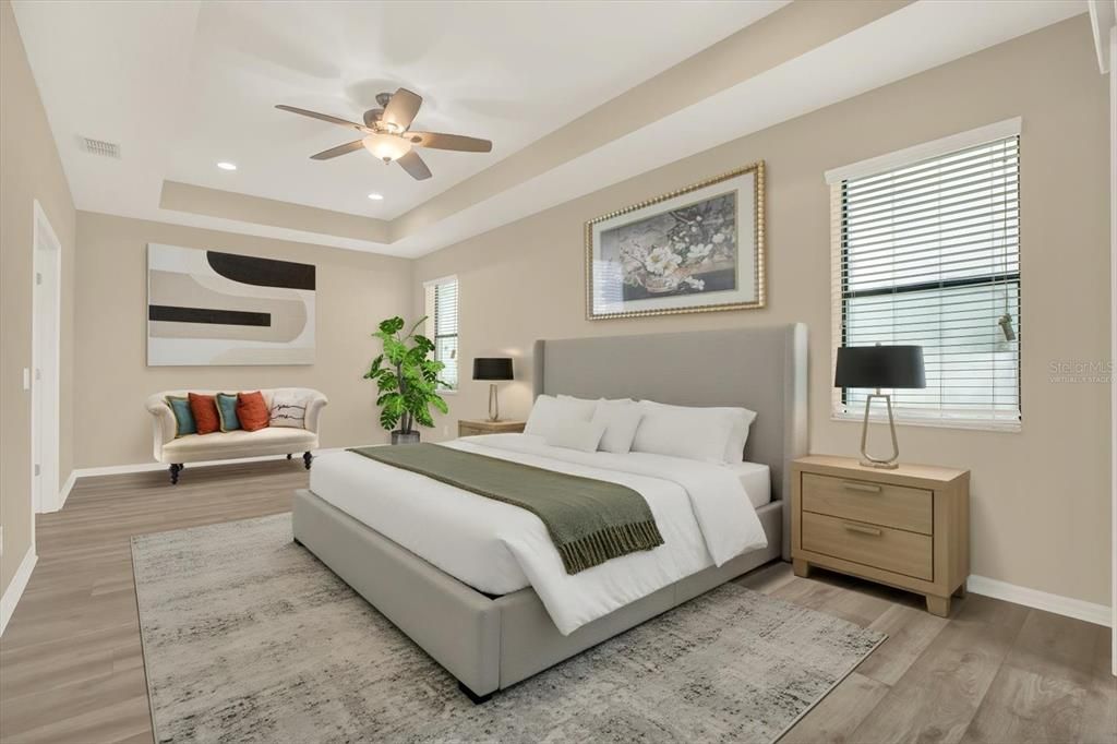 Bedroom, Interior, Recessed Lighting, Wood Texture Flooring