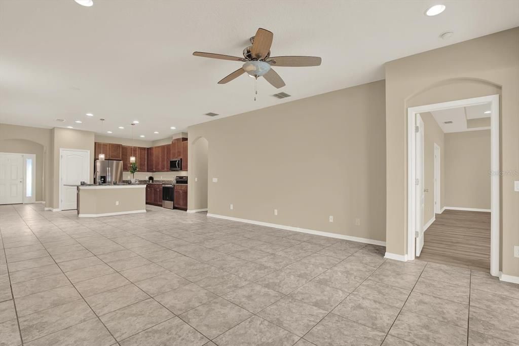 Empty room, Interior, Kitchen, Recessed Lighting, Stainless Steel Appliances