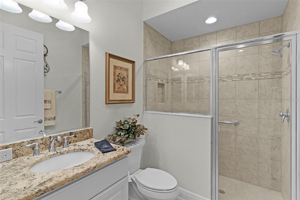 Bathroom, Glass Shower, Interior, Marble Walls, Recessed Lighting