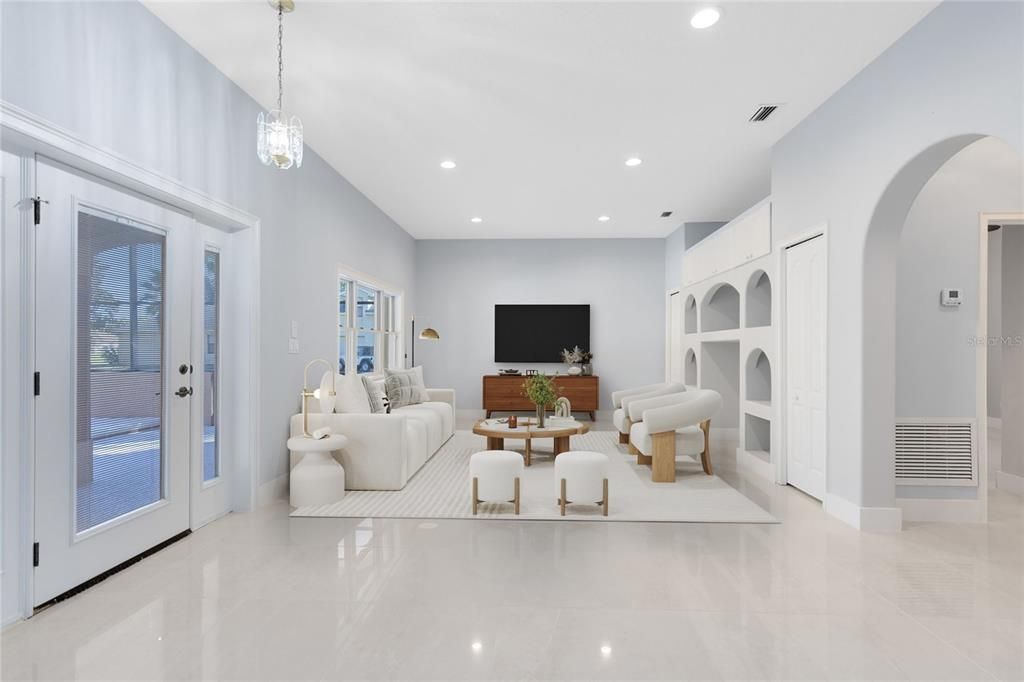 Chandelier, Interior, Living room, Recessed Lighting