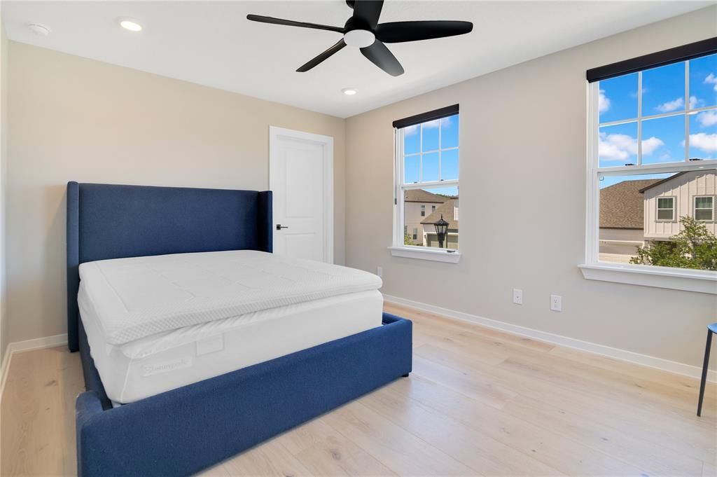 Bedroom, Interior, Recessed Lighting, Wood Texture Flooring