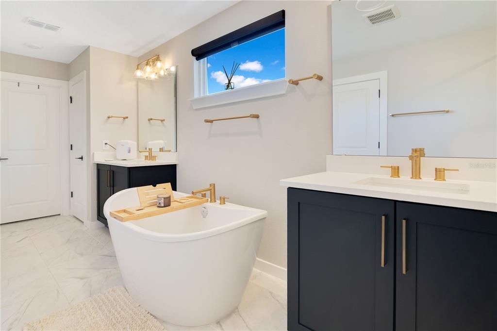 Bathroom, Dual Sink Vanities, Free Standing Baths, Interior, Marble