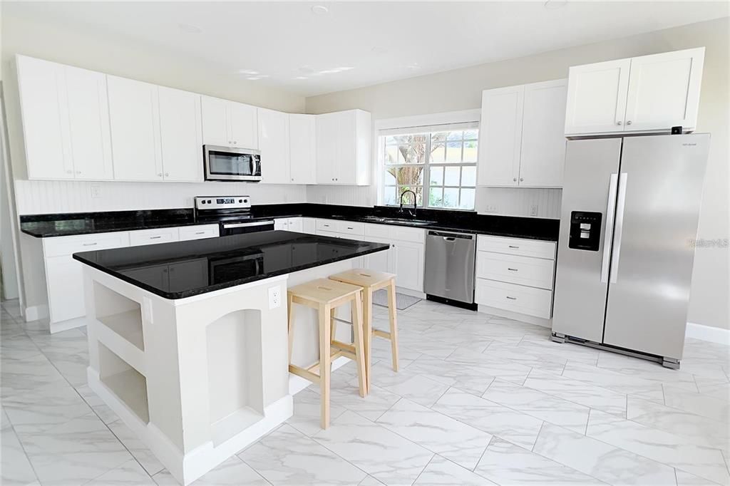 Interior, Kitchen, Marble, Recessed Lighting, Stainless Steel Appliances