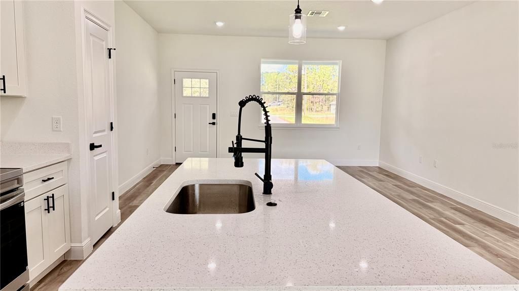 Interior, Kitchen, Pendant Lights, Recessed Lighting, Wood Texture Flooring