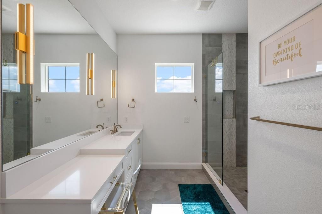Bathroom, Dual Sink Vanities, Glass Shower, Interior
