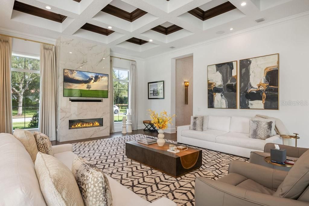 Fireplace, Interior, Living room, Recessed Lighting