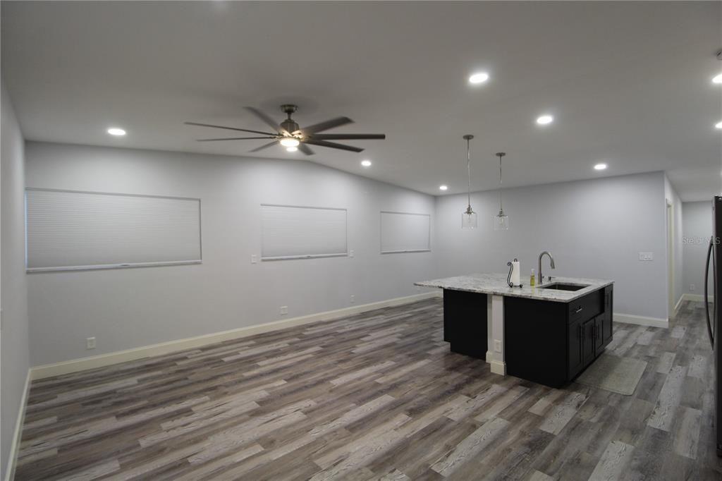 Interior, Kitchen, Pendant Lights, Recessed Lighting, Wood Texture Flooring