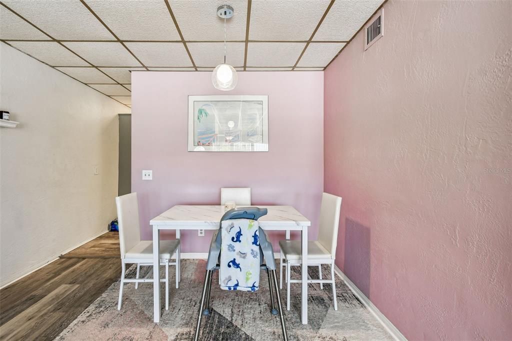 Dining room, Interior, Pendant Lights, Wood Texture Flooring