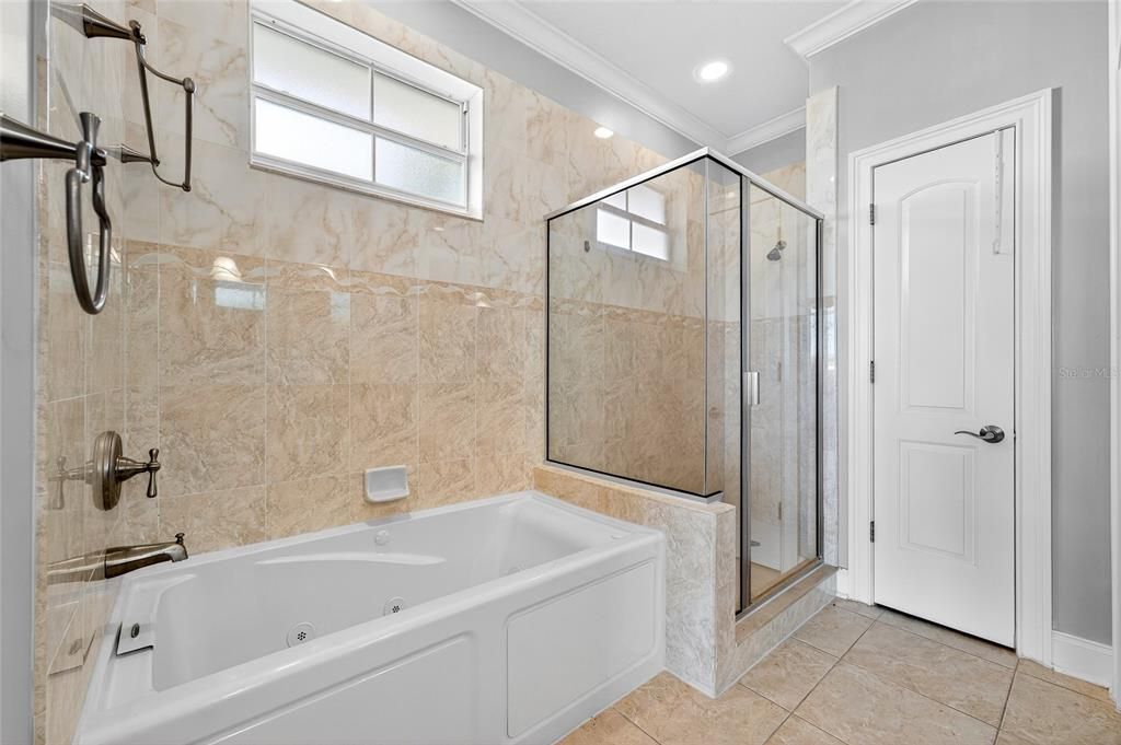 Bathroom, Glass Shower, Interior, Marble Walls, Recessed Lighting