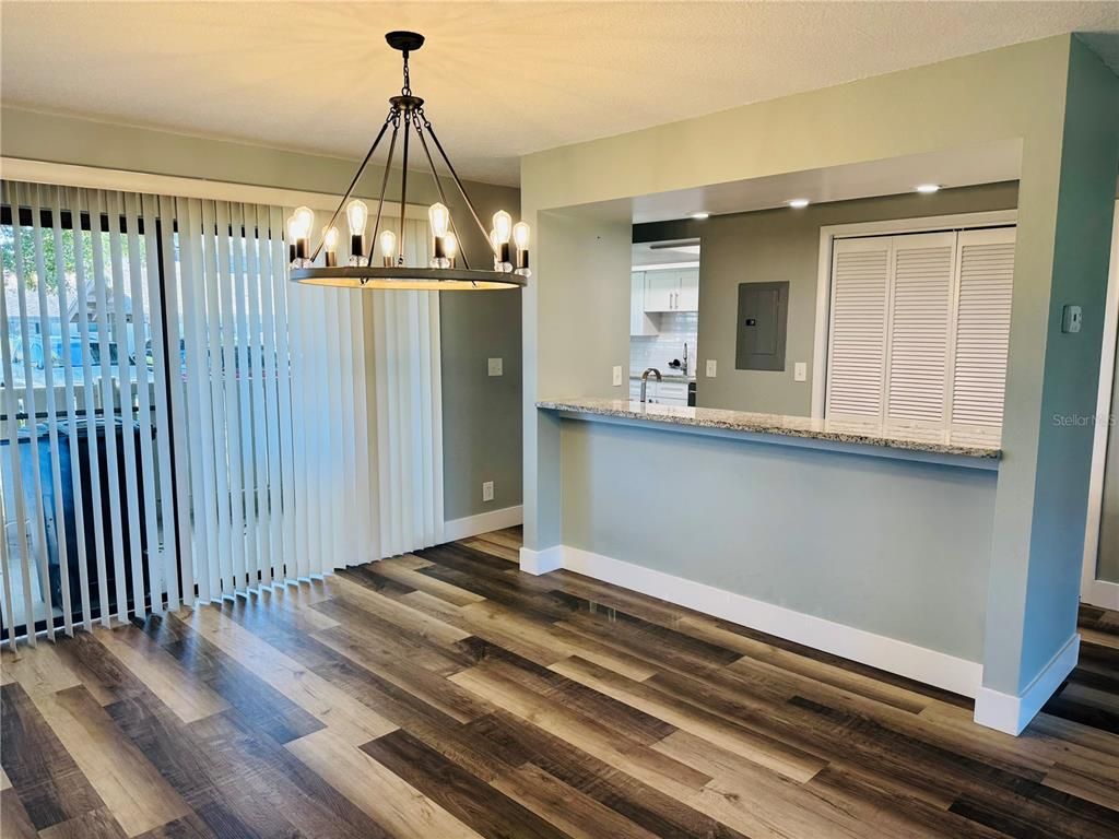 Interior, Kitchen, Pendant Lights, Wood Texture Flooring