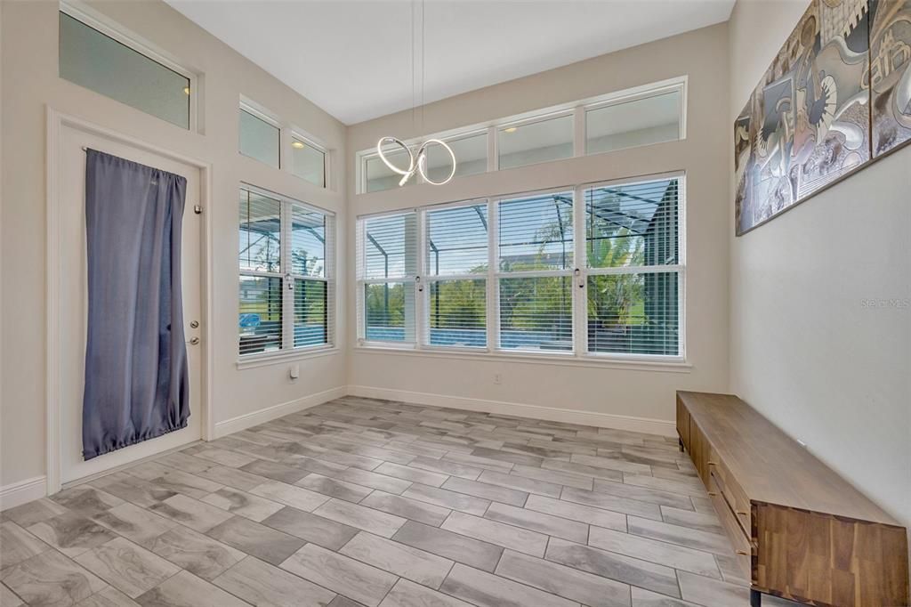 Empty room, Interior, Pendant Lights, Wood Texture Flooring