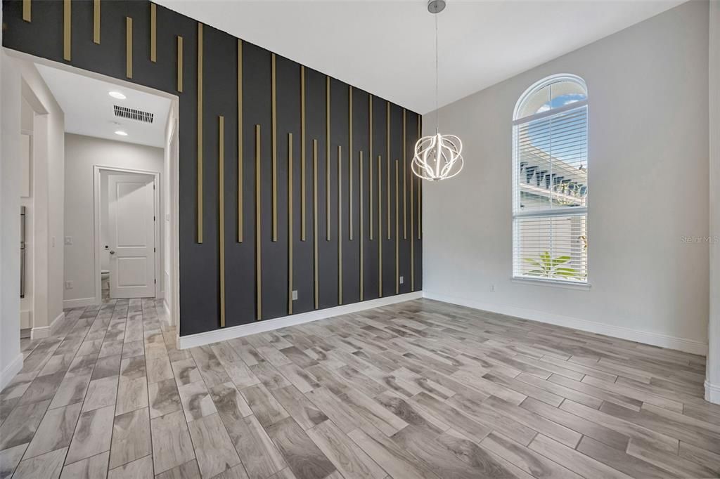 Empty room, Interior, Pendant Lights, Recessed Lighting, Wood Texture Flooring