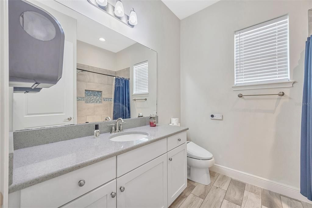 Bathroom, Interior, Recessed Lighting, Wood Texture Flooring