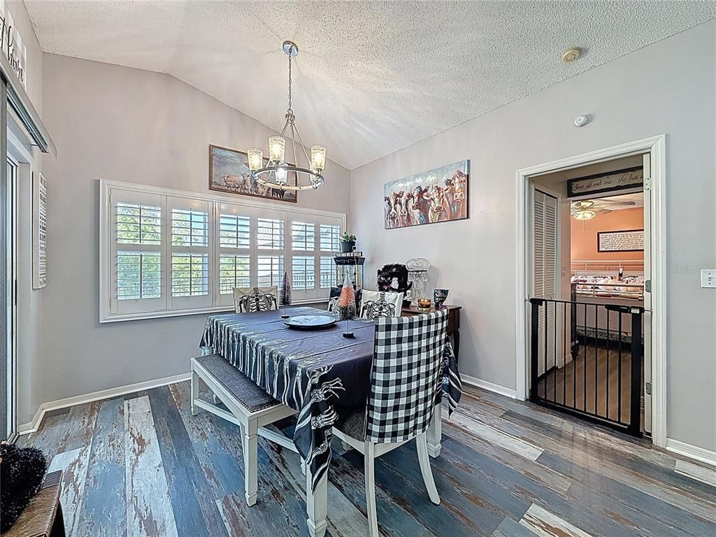 Dining room, Interior, Pendant Lights, Wood Texture Flooring