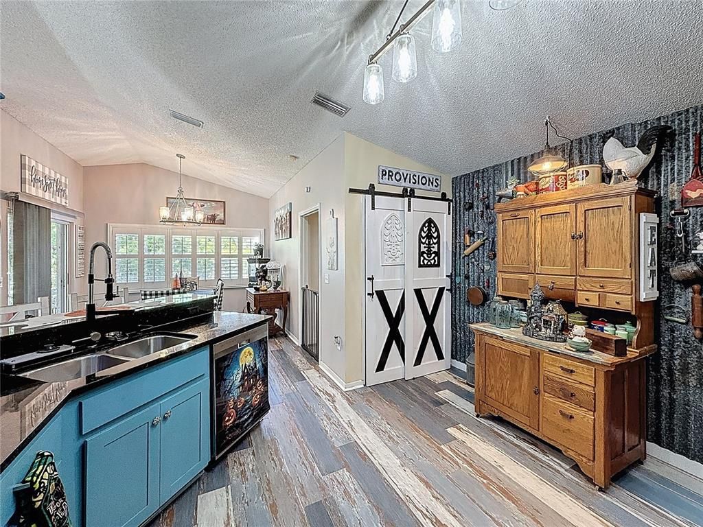 Interior, Kitchen, Pendant Lights, Wood Texture Flooring