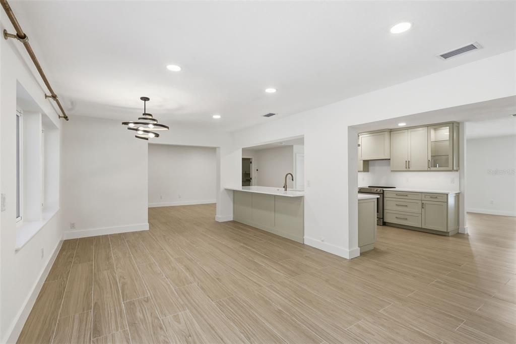 Interior, Kitchen, Pendant Lights, Recessed Lighting, Wood Texture Flooring
