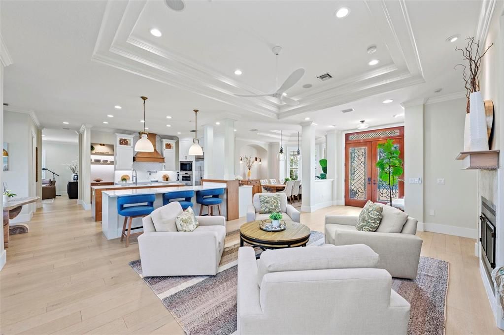 Interior, Kitchen, Living room, Pendant Lights, Recessed Lighting, Wood Texture Flooring