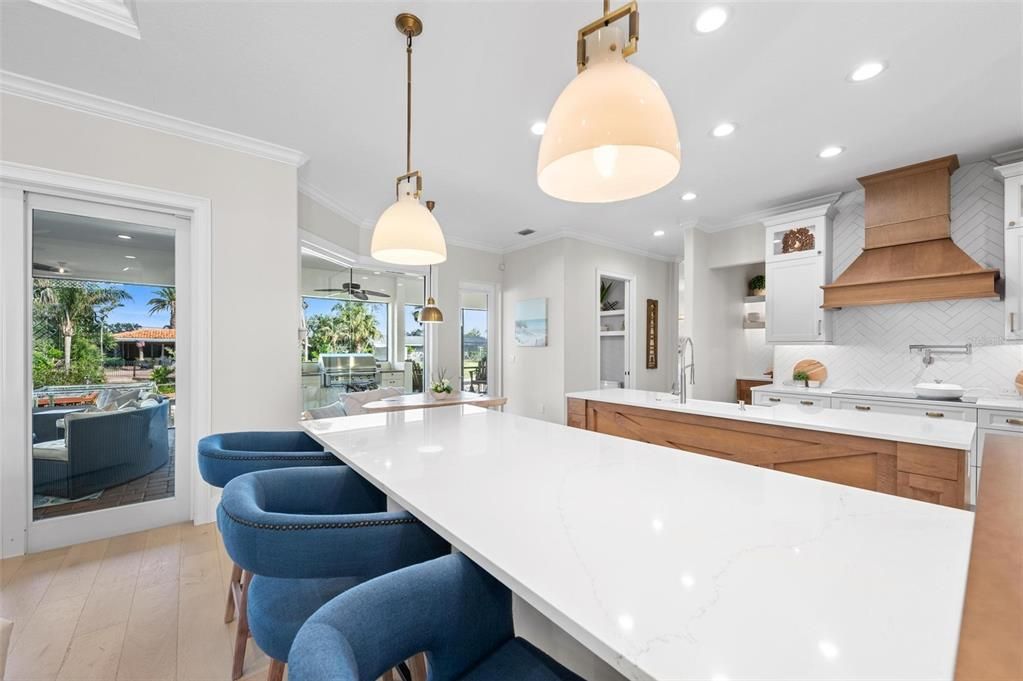 Interior, Kitchen, Pendant Lights, Recessed Lighting, Wood Texture Flooring