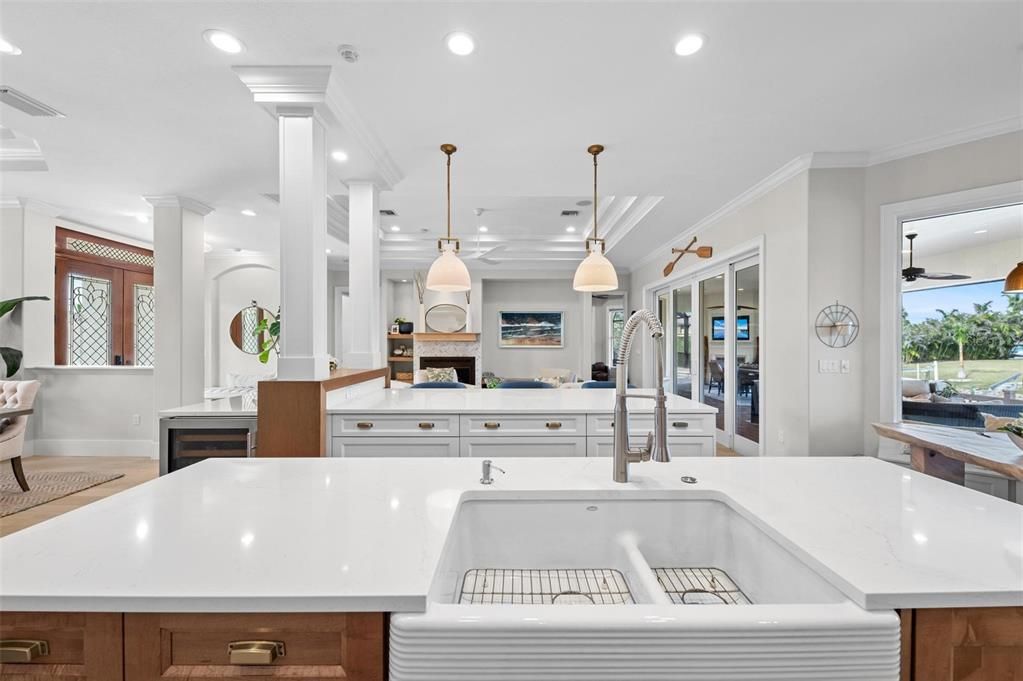 Fireplace, Interior, Kitchen, Pendant Lights, Recessed Lighting