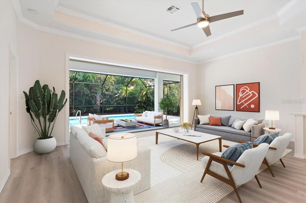 Interior, Living room, Pool, Wood Texture Flooring