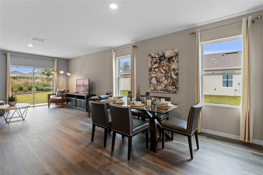 Dining room, Interior, Recessed Lighting, Wood Texture Flooring