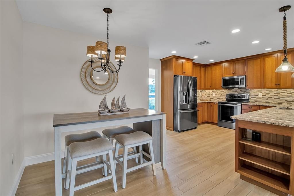 Interior, Kitchen, Pendant Lights, Recessed Lighting, Wood Texture Flooring