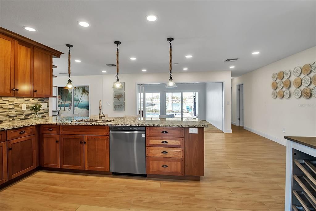 Interior, Kitchen, Pendant Lights, Recessed Lighting, Wood Texture Flooring