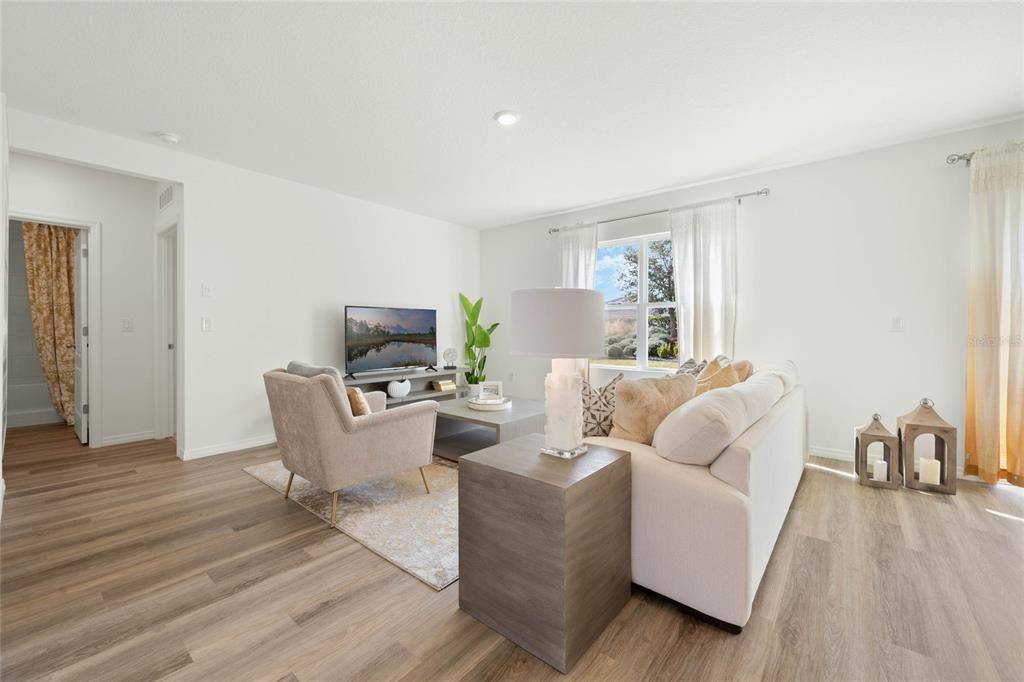 Interior, Living room, Recessed Lighting, Wood Texture Flooring