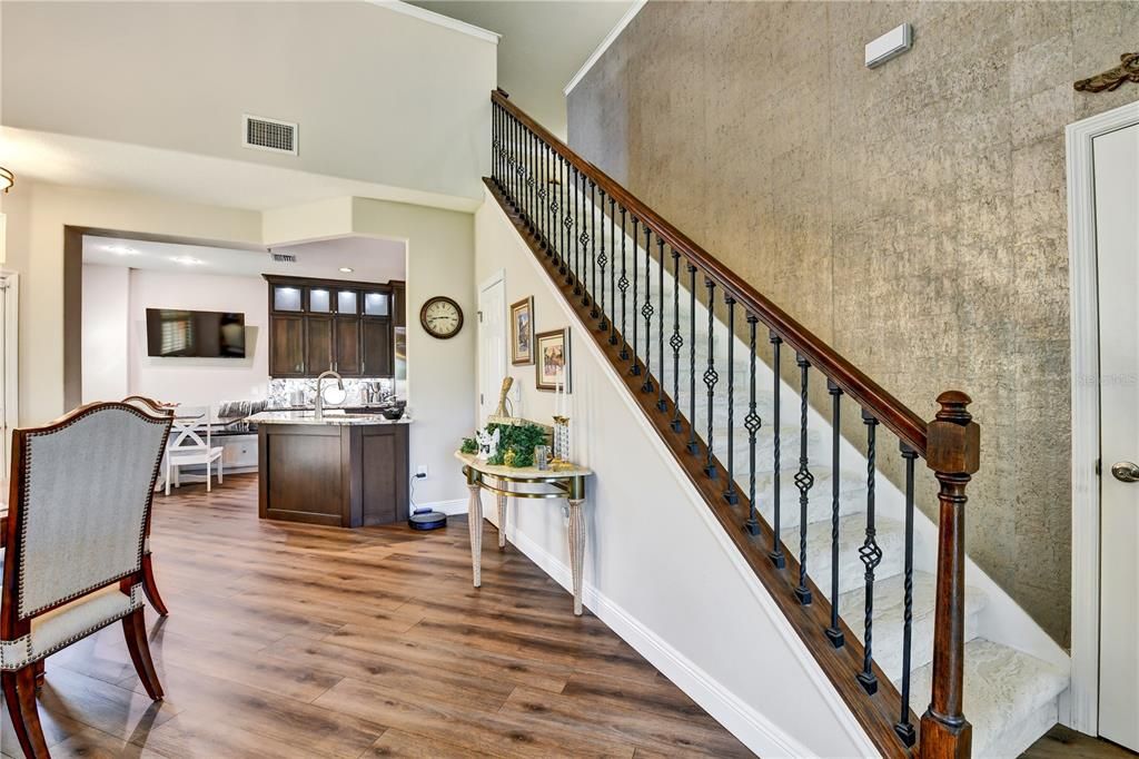 Dining room, Interior, Kitchen, Recessed Lighting, Wood Texture Flooring