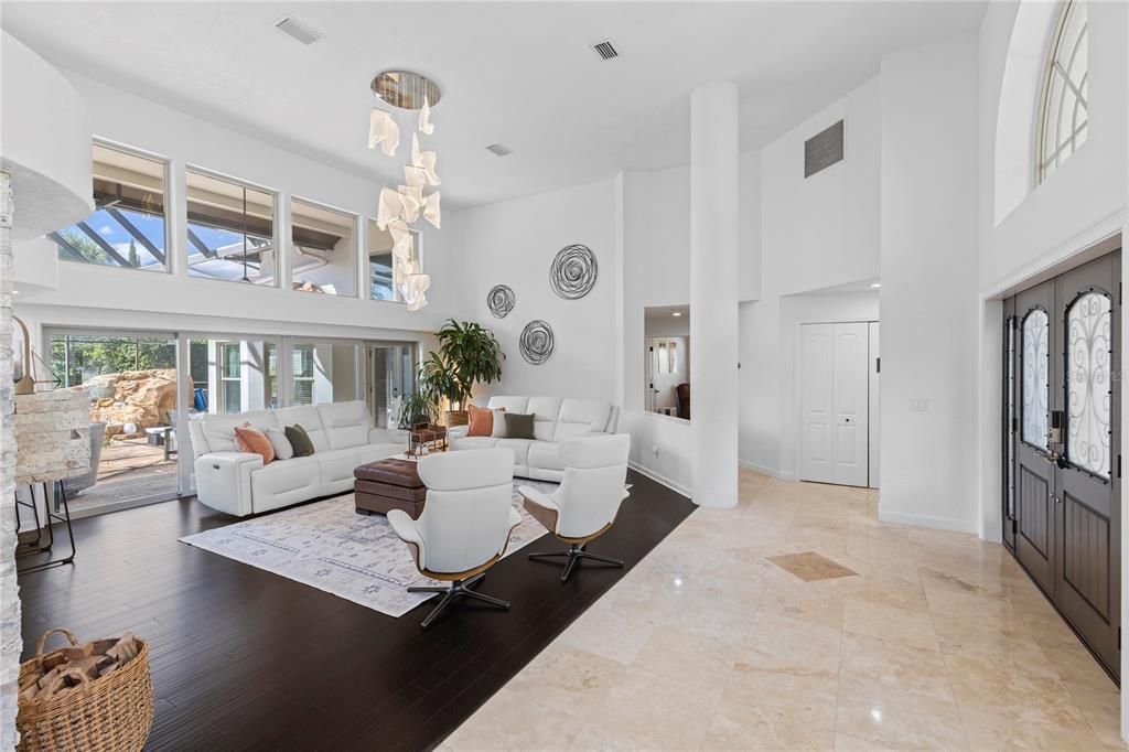 Interior, Living room, Pendant Lights, Wood Texture Flooring