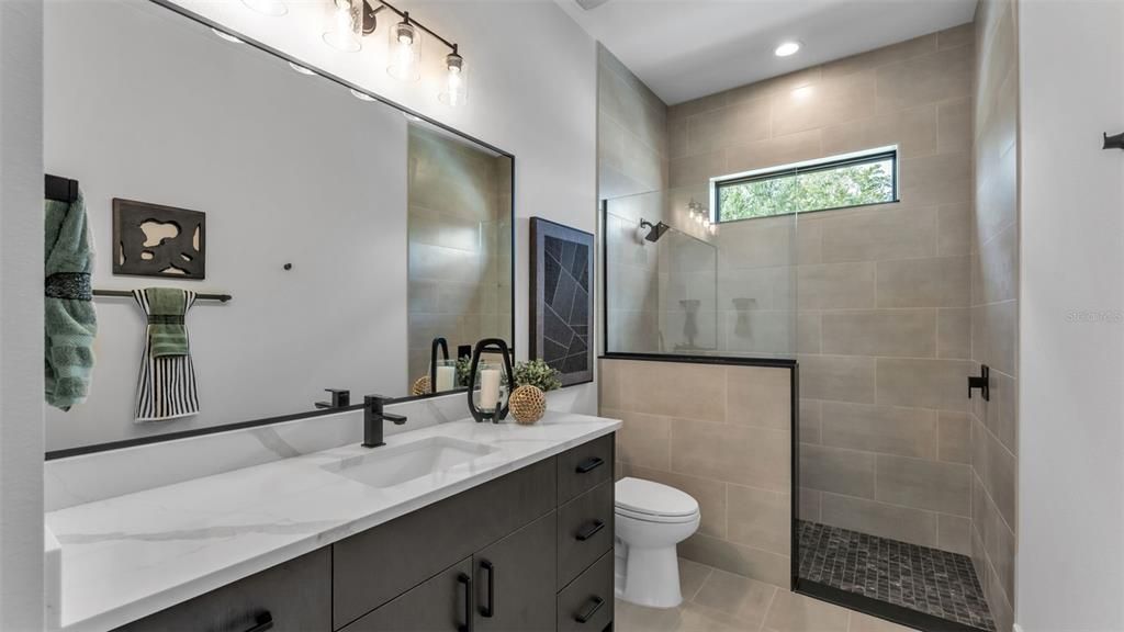 Bathroom, Glass Shower, Interior, Recessed Lighting