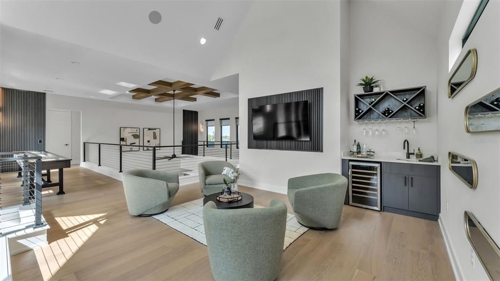 Game Room, Interior, Living room, Recessed Lighting, Wood Texture Flooring