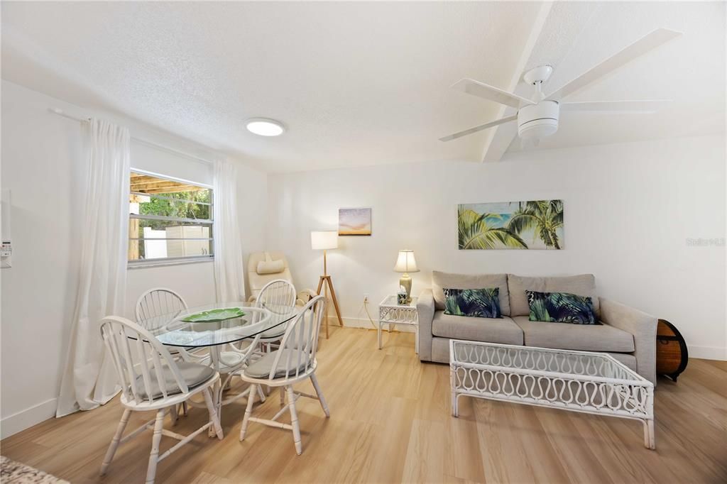 Dining room, Interior, Recessed Lighting, Wood Texture Flooring