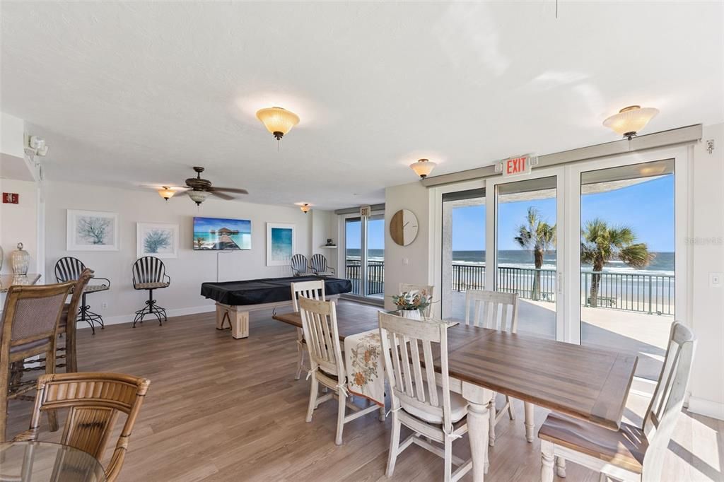 Billiard Table, Dining room, Game Room, Interior, Water, Wood Texture Flooring