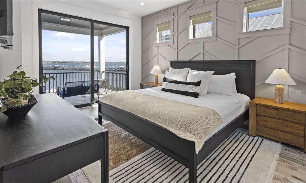 Bedroom, Interior, Recessed Lighting, Water, Wood Texture Flooring