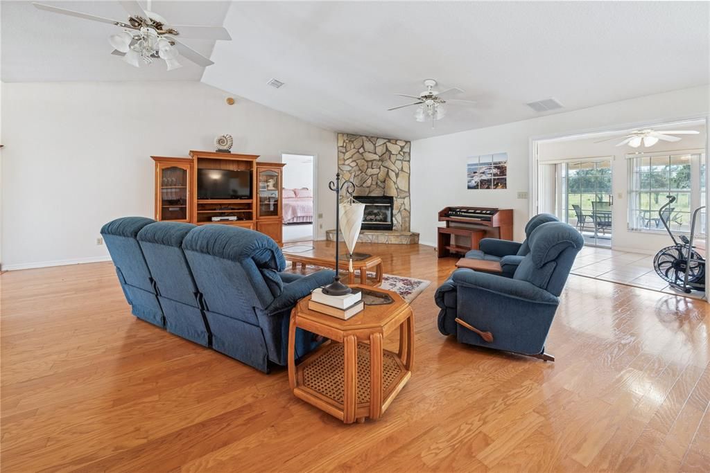 Fireplace, Interior, Living room, Stone Walls, Wood Texture Flooring