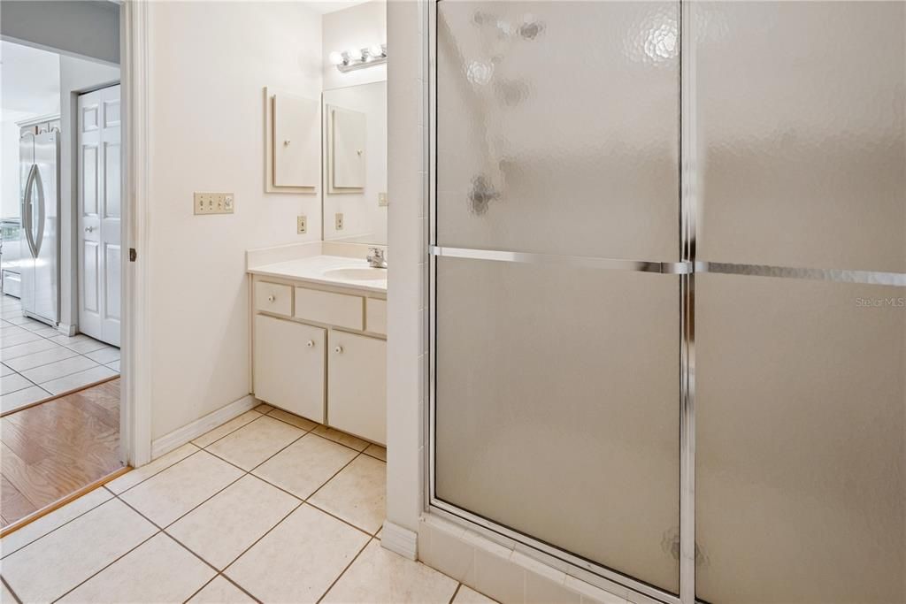 Bathroom, Glass Shower, Interior, Wood Texture Flooring