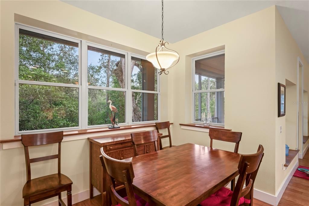 Dining room, Interior, Pendant Lights, Wood Texture Flooring