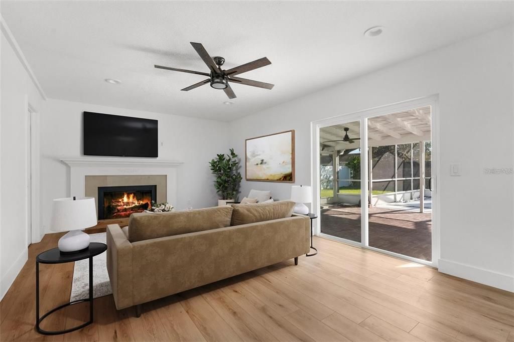 Fireplace, Interior, Living room, Wood Texture Flooring