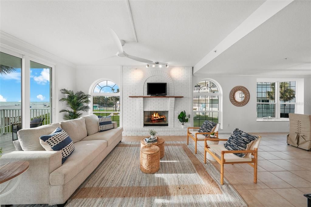 Fireplace, Interior, Living room, Stone Walls, Water