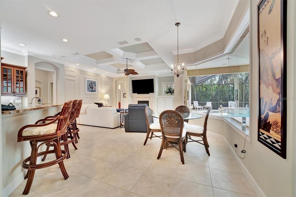 Chandelier, Dining room, Fireplace, Interior, Living room, Pendant Lights, Recessed Lighting